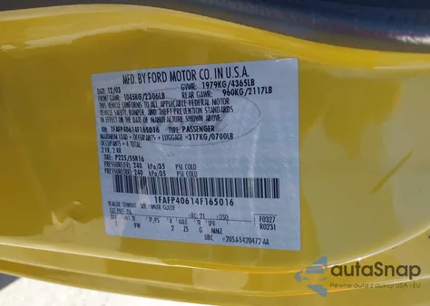 2004 Ford Mustang z USA, uszkodzony, nr VIN 1FAFP40614F165016